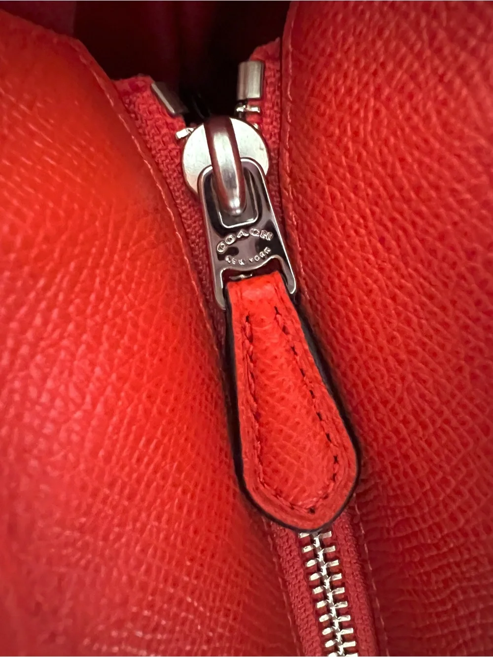 Coach Red Leather Tote with Luggage Tag and Logo Plaque